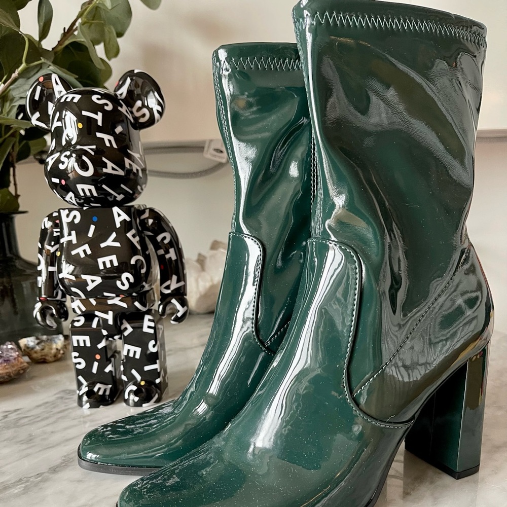 Green patent leather booties